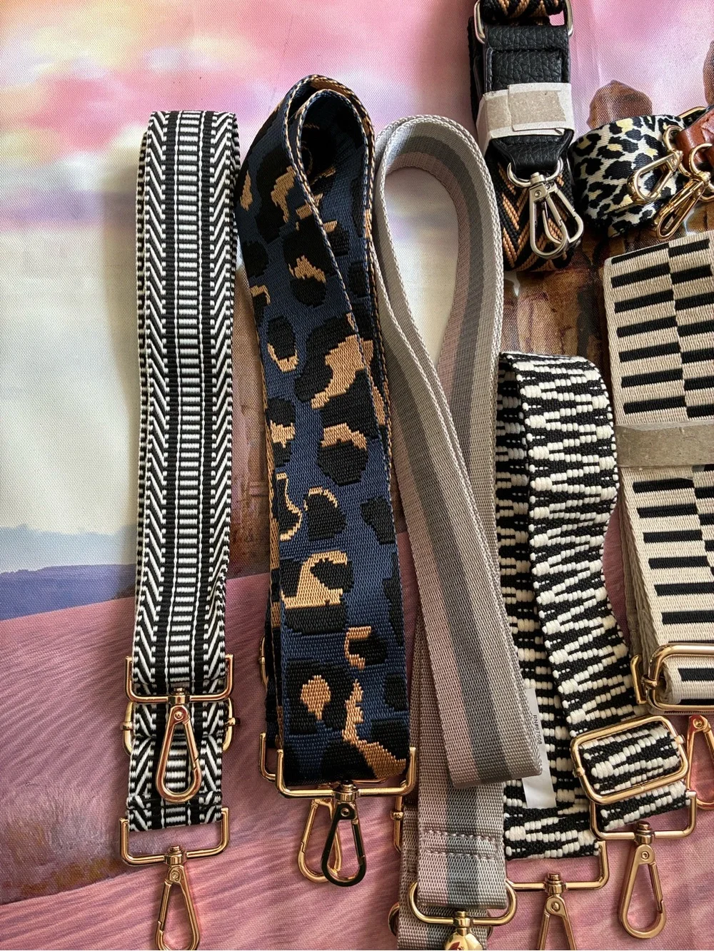 Lot of 12 Adjustable Patterned Bag Strap - Neutral & Animal Print Options.